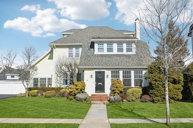 view of front of house featuring a garage and a front lawn