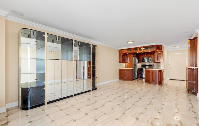 kitchen featuring sink, ornamental molding, and stainless steel appliances