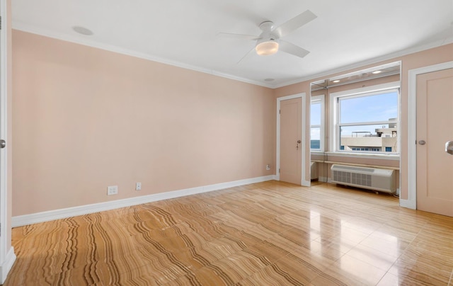 unfurnished bedroom featuring crown molding and ceiling fan