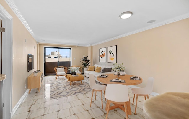 dining room with crown molding