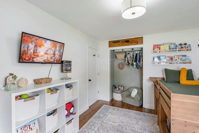 interior space featuring dark hardwood / wood-style floors and a closet