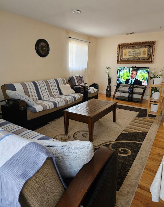 living room with hardwood / wood-style flooring