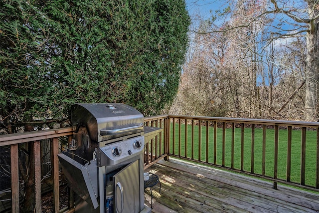 deck with grilling area and a lawn