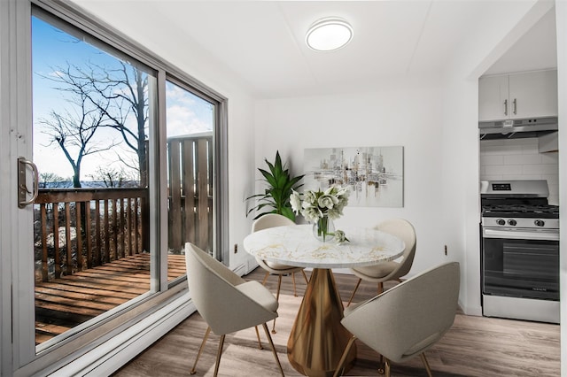 dining area with wood-type flooring