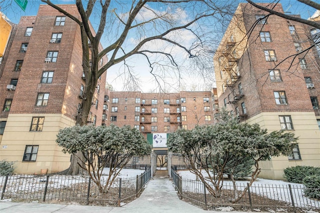 view of snow covered property