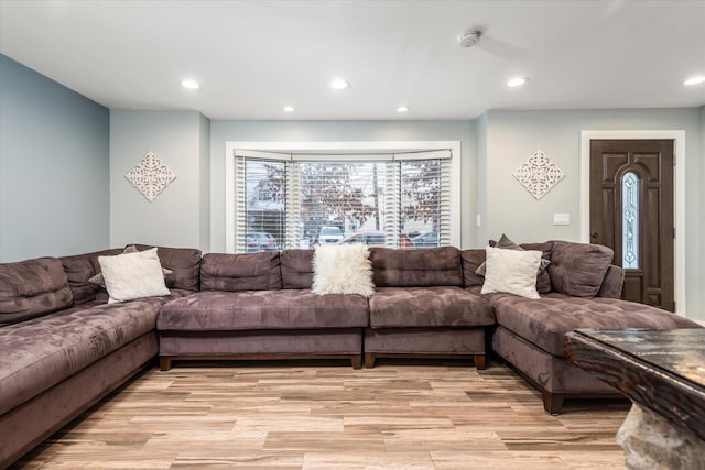 living room with light hardwood / wood-style floors