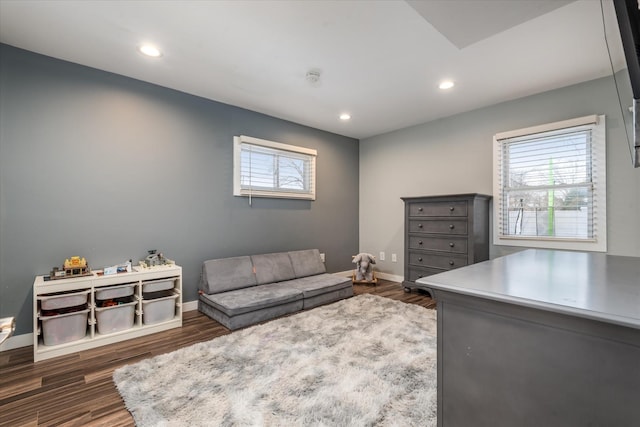 living room with dark wood-type flooring