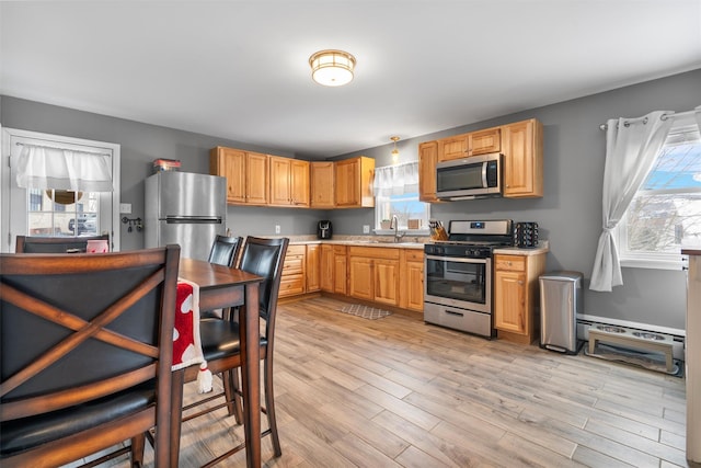 kitchen featuring sink, light hardwood / wood-style flooring, and stainless steel appliances