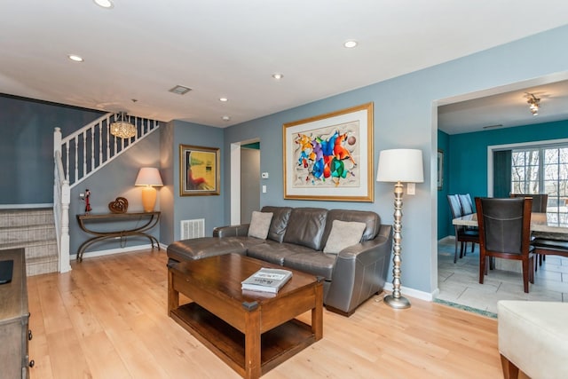 living room featuring light wood-type flooring