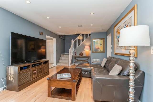 living room featuring light wood-type flooring