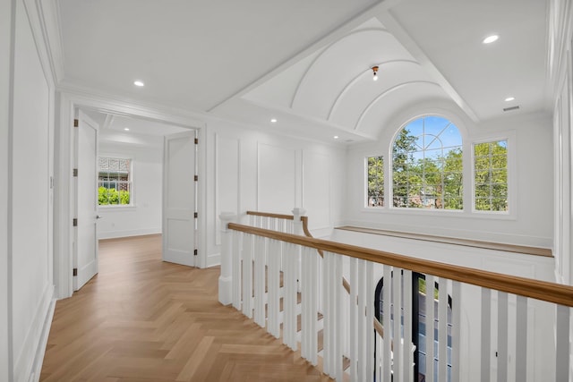 85 Dorchester Dr, Manhasset, NY 11030 - hallway with an upstairs landing, recessed lighting, and baseboards