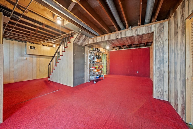 basement with wood walls