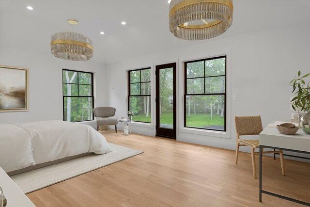 16 Hampton St, Westhampton Beach, NY 11978 - bedroom with light wood finished floors, recessed lighting, and a chandelier