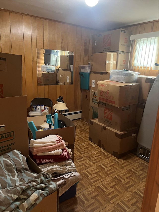 storage room featuring a baseboard radiator