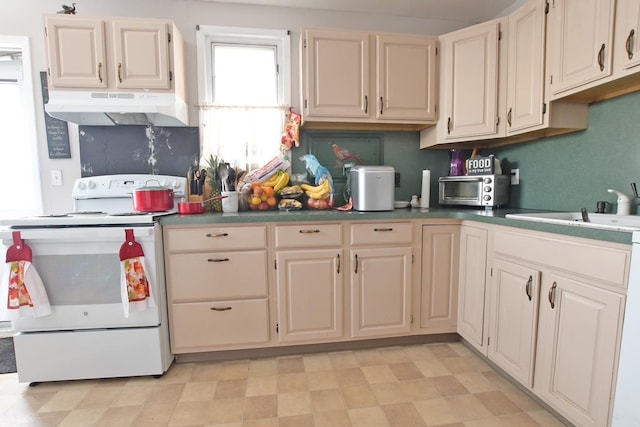 kitchen with sink and white electric stove