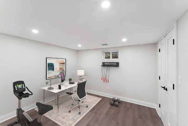 office area featuring dark hardwood / wood-style floors