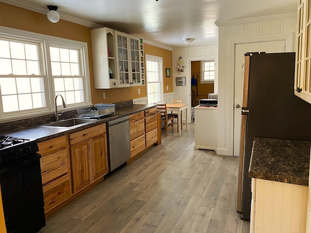 kitchen with plenty of natural light, sink, light hardwood / wood-style flooring, and stainless steel appliances