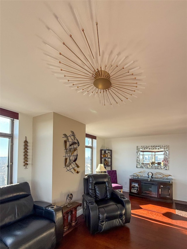 living room with hardwood / wood-style flooring