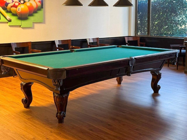 rec room featuring hardwood / wood-style flooring, a wealth of natural light, and billiards