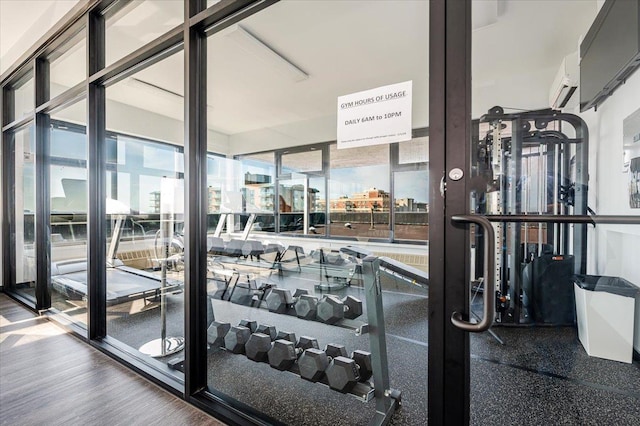 exercise room featuring hardwood / wood-style floors