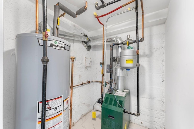 utility room with water heater