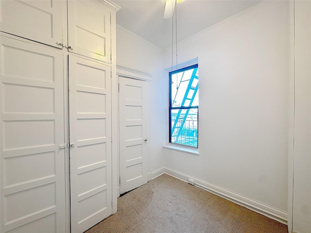 unfurnished bedroom featuring multiple windows, carpet, ceiling fan, and a closet