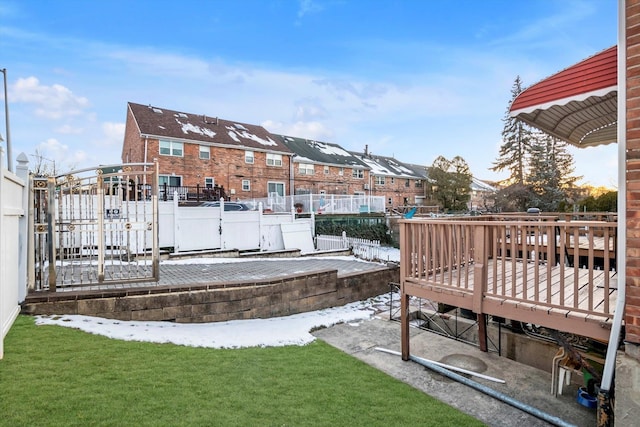 view of yard featuring a wooden deck