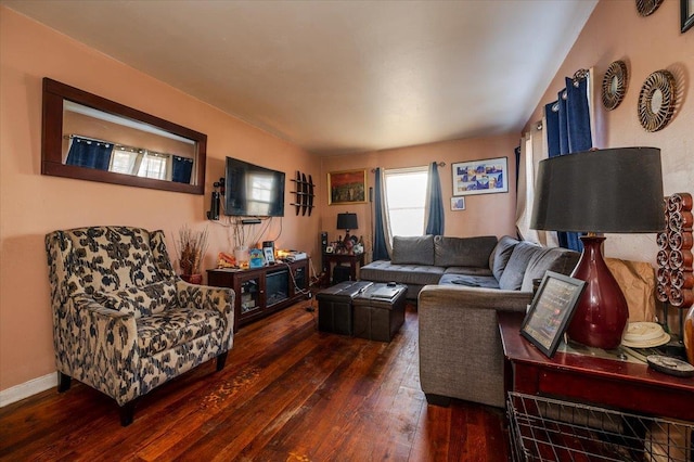 living room with dark hardwood / wood-style floors