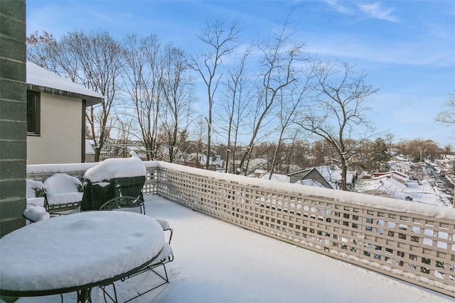 view of snow covered patio