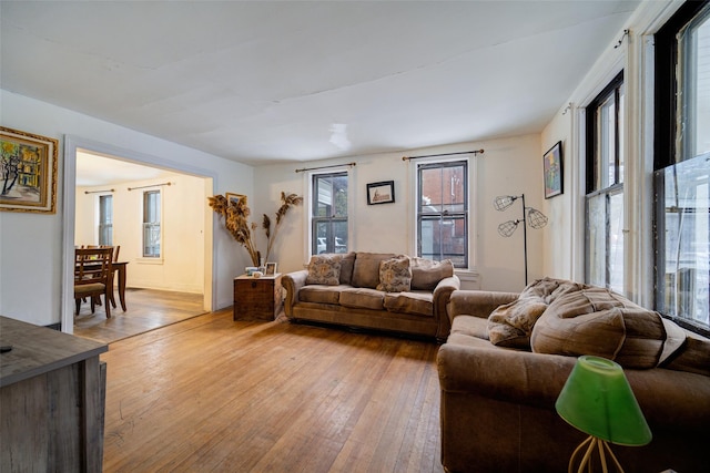 living room with light hardwood / wood-style floors