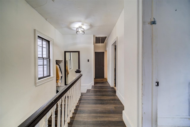 corridor featuring dark wood-type flooring