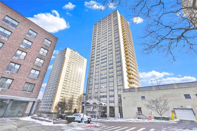 view of snow covered building