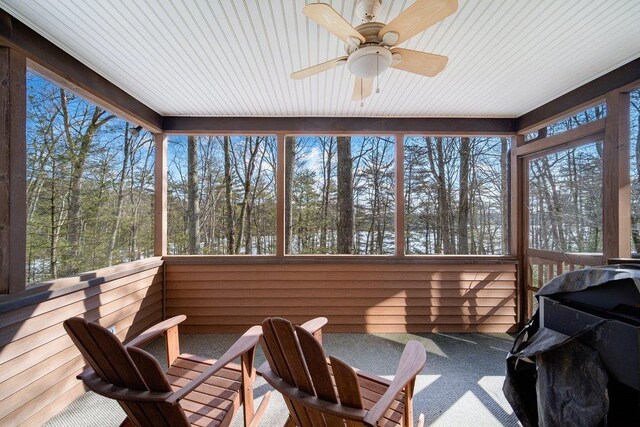 161 Barker Rd, Glen Spey, NY 12737 - sunroom / solarium with a ceiling fan, plenty of natural light, and view of wooded area
