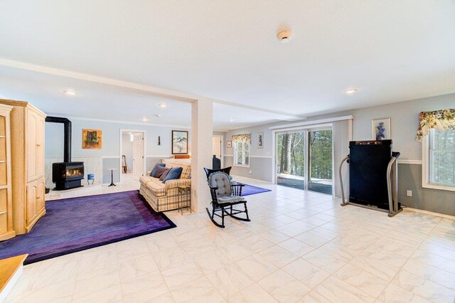161 Barker Rd, Glen Spey, NY 12737 - living room featuring a wood stove and recessed lighting