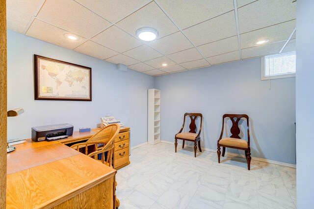 161 Barker Rd, Glen Spey, NY 12737 - office area featuring recessed lighting, a drop ceiling, and light marble finish floors