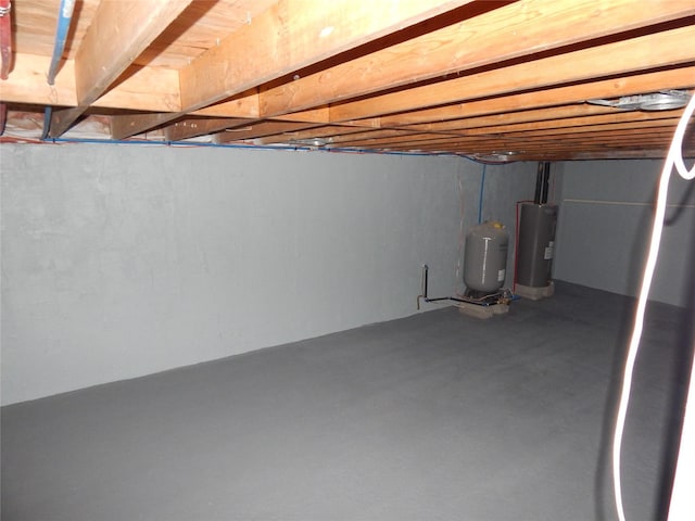 basement featuring water heater