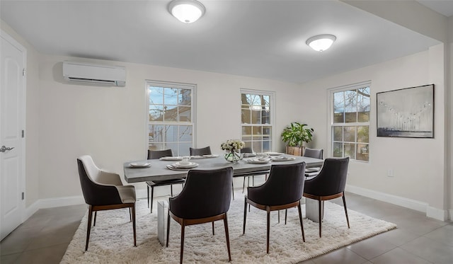 tiled dining area with an AC wall unit