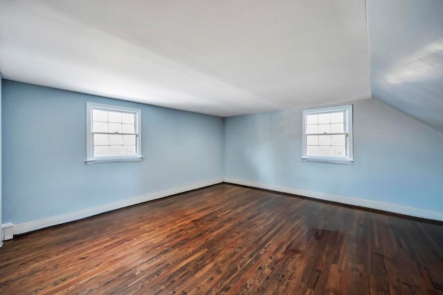 interior space featuring dark hardwood / wood-style flooring, lofted ceiling, and a healthy amount of sunlight