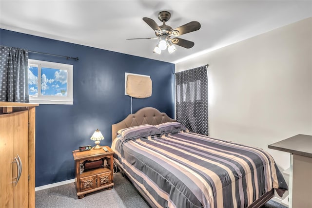 bedroom featuring carpet and ceiling fan