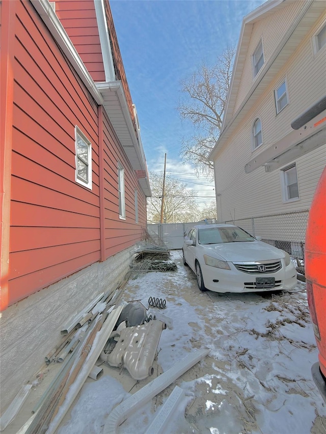 view of snow covered exterior