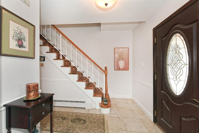 entrance foyer featuring a wealth of natural light and a baseboard radiator