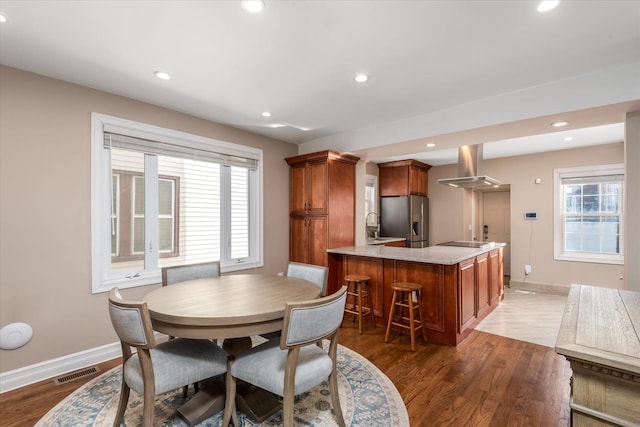 dining area featuring sink, plenty of natural light, and dark hardwood / wood-style floors