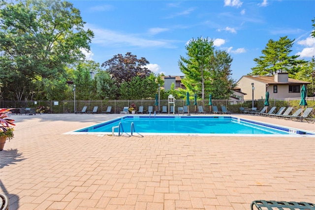 view of swimming pool featuring a patio