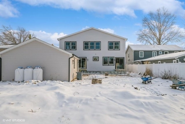 view of snow covered property