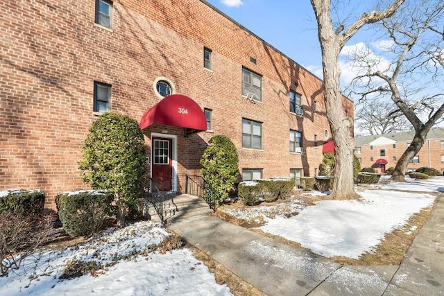 view of snow covered building