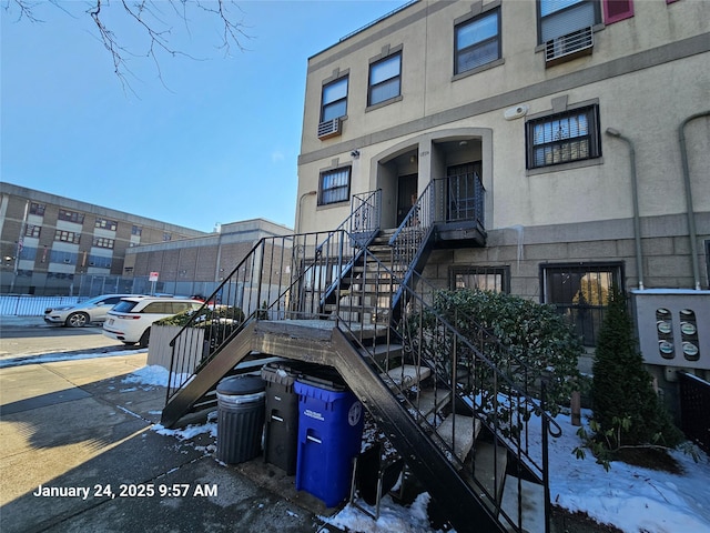 view of snow covered building