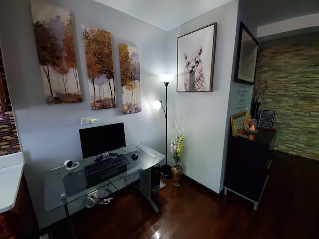 home office featuring dark hardwood / wood-style flooring