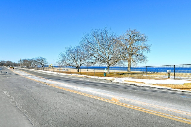 view of street featuring a water view