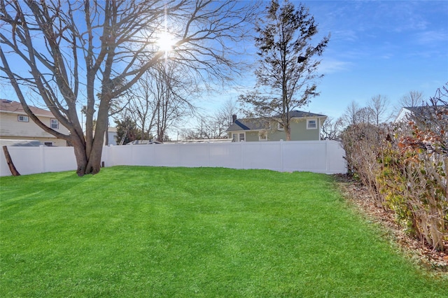 view of yard with a fenced backyard