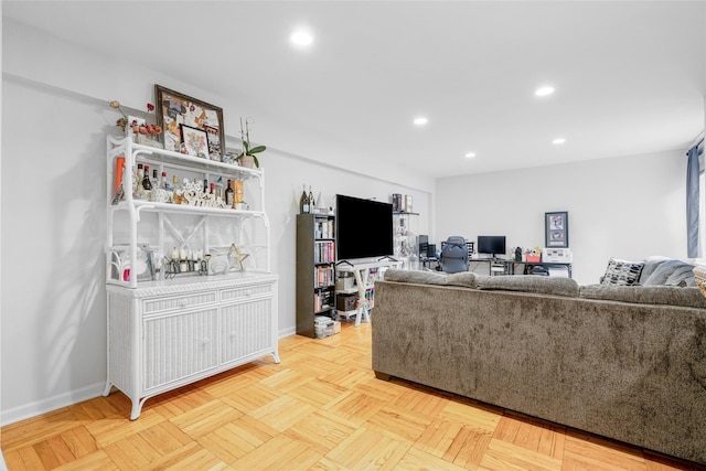 living room with light parquet flooring